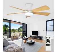 Depuley Ventilateur de plafond moderne avec lumière : petits ventilateurs blancs de 42 pouces pour chambre - Ventilateurs de plafond encastrables réglables avec télécommande 5 pales blanches inversées