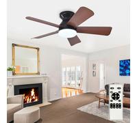 Depuley Ventilateur de plafond moderne avec lumière : petits ventilateurs noirs de 35 pouces pour chambre - Ventilateurs de plafond encastrables réglables avec télécommande 5 pales en noyer inversé