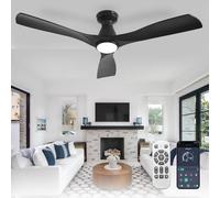 Depuley Ventilateurs de plafond 52 pouces avec lumières : Ventilateur de plafond Noir encastré à profil bas - Ventilateur à moteur DC silencieux et dimmable avec télécommande APP Timer