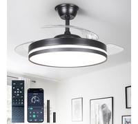 Depuley Ventilateurs de plafond rétractables avec éclairage: Ventilateur de plafond 42 pouces avec télécommande - Ventilateur intelligent noir à intensité variable pour chambre à coucher