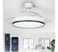 Depuley Ventilateurs de plafond rétractables avec éclairage: Ventilateur moderne de 42 pouces avec télécommande - Ventilateur intelligent blanc et noir à intensité variable pour chambre à coucher