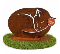Der-Porzellan-Laden Chat patiné pour décoration de jardin enroulé et endormi sur plaque en métal robuste, décoration rustique, 25 x 17 cm, parfait pour le jardin et la terrasse