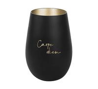 Der-Porzellan-Laden Photophore Carpe Diem avec gravure - Noir et doré - Photophore en verre avec inscription en allemand - Décoration de table moderne
