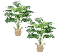 Der Rose 2 Pièces Palmier Artificiel 71 cm Grande Plante Fausse Areca en Pot avec Paniers Tressés à Poignées pour Décoration Intérieur Extérieur Maison Bureau Terrasse Balcon Chambre