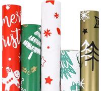 DERAYEE Papier Cadeau Rouleau Noël,43.2 * 300cm Emballage Cadeau Noël Kit Papier Cadeau Noel Papier Cadeau Noel Gros Rouleau