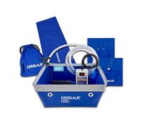 DERBLAUE® Kit complet pour drainage, récupération et pompage de liquides | Comprend un bac Professionnel, un système de pompage, des protections anti-éclaboussures et une glissoir d’évacuation.
