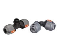 Dérivation en T Mâle Gardena : Raccord pour Arroseurs Escamotables, 25 mm X 3/4" & Jonction en L 25 mm de Gardena : Raccord de Tuyau pour Changement de Direction du Tuyau de Pose, 25 mm