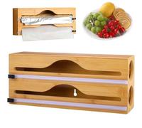Derouleur Film Alimentaire en Bambou, Distributeur Papier Aluminium et Film avec Cutter Coulissant, Distributeur Film Alimentaire Compatible avec rouleaux de 30cm, Organisateur Tiroir Cuisine Efficace