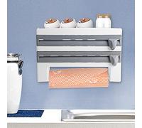 Dérouleur Mural Cuisine pour 3 Rouleaux, Porte-Rouleau de Papier avec Lames tranchantes Support de Film étirable de Cuisine Support de Stockage de Bouteille de Sauce de Cuisine