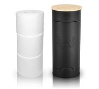 Dérouleur papier toilette - Métal noir - Couvercle en bois - 3 rouleaux - Pour salle de bain et WC d'invités
