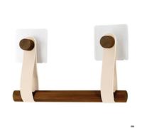 DEROULEUR PAPIER WC BAMBOU + LANIERES SIMILI CUIR SUR STICKER - BEIGE/FACON ACACIA - Tendance