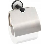 WENKO UV-Loc® Support de papier toilette avec couvercle Udine, fixation sans perçage avec système de collage innovant, argent mat, acier inoxydable