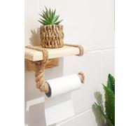 Dérouleur Porte Papier Toilette avec étagère - Tablette en Bois et Corde pour téléphone ou déco -