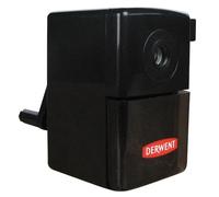 Derwent Aiguiseur de bureau hélicoïdal manuel en plastique, Super Point Mini, réservoir à plateau coulissant et pince de bureau, qualité professionnelle, 2302000, noir, lot de 1
