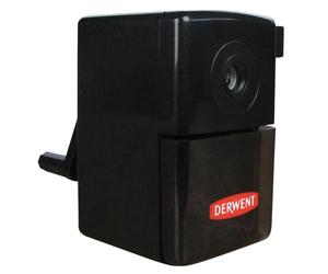 Derwent Aiguiseur de bureau hélicoïdal manuel en plastique, Super Point Mini, réservoir à plateau coulissant et pince de bureau, qualité professionnelle, 2302000, noir, lot de 1
