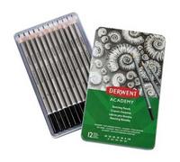 Derwent - Set de 12 crayons à croquis Academy - Graphite 6B-5H, boîte de rangement, qualité pro