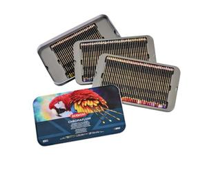 Derwent Chromaflow 2306262 Lot de 100 crayons dans une boîte métallique à noyau rond de 3,5 mm d'épaisseur et estompables avec texture lisse, parfaits pour le dessin, le coloriage et la superposition,