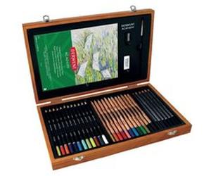 Derwent, coffret en bois Academy, spécial dessins & croquis, avec crayons de couleur, aquarellables, graphites et accessoires - G
