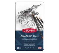 Derwent – Crayons graphiques – 9B–H – Set de 12 – Boîte métal – Noir