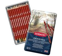Derwent Crayons Drawing, Set de 12 en boîte métallique, mine ronde 5 mm, mine haut de gamme, texture douce, conçus pour le dessin artistique et le coloriage, niveau professionnel, 0700671