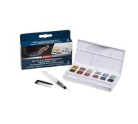 Derwent - Palette de Peintures Aquarelles Métalliques avec 12 Demi-Godets, Idéale pour la Peinture et les Loisirs Créatifs, Qualité Professionnelle, Format Voyage