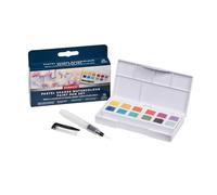 DERWENT Pastel Shades - Palette de Peintures Aquarelles avec 12 Demi-Godets de Peinture, Idéale pour la Peinture style Gouache, Qualité Professionnelle, Format Voyage, 2306247