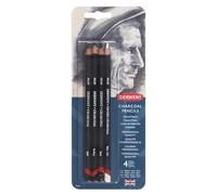 Derwent - Set de 4 Crayons Fusains, Teintes Clair / Moyen / Foncé / Blanc, Taille-Crayon Inclus, Qualité Professionnelle, 39000