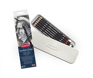 Derwent - Set de 6 Crayons Fusains, Teintes Clair / Moyen / Foncé / Blanc, Taille-Crayon Inclus, Qualité Professionnelle, 0700838
