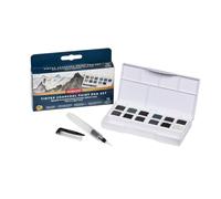 Derwent Teintes Charbon - Palette de Peinture Aquarelle de Voyage, 12 Couleurs, Faciles à Travailler, Palette, Mini Pinceau Waterbrush, Éponge Inclus, Qualité Professionnelle, 2301690