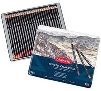 Derwent Tinted Charcoal - Set de 24 Crayons Fusains de Couleurs, Aquarellables, Qualité Professionnelle, 2301691