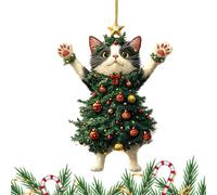 Derwrtup Chat Décorations de Noël pour Arbre - Suspension Plat en Acrylique Costume Arbre pour Chaton - Accessoires Rétroviseur Sac à Dos Créatifs, Pendentif Chaton Décoration de Noël