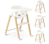Deryan Chaise Haute évolutive 4en1, Pour Bébé Ergonomique, Confortable, Inclinable, Pliable, Avec Hauteur Réglable, Repose-Pieds, Plateau Amovible, 6 mois à 3 ans (110 kg) - Bois/Blanc