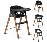 Deryan Chaise Haute évolutive 4en1, Pour Bébé Ergonomique, Confortable, Inclinable, Pliable, Avec Hauteur Réglable, Repose-Pieds, Plateau Amovible, 6 mois à 3 ans (110 kg) - Bois/Noir