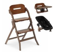 Deryan Oak Luxe 2-en1 Chaise haute avec transat, Brun foncé | Pliable: 15 x 47 x 96 cm, avec plateau, convient aux enfants de 6 à 36 mois. Déplié: 56 x 47 x 85 cm, Poids maximal: 15 kg