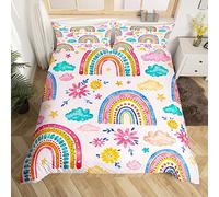 Des gamins Arcenciel Parure de Lit 220x240cm Coloré Stripes Sets de Housse de Couette pour Multicolor Floral Housse de Couette Star Motif Lumière Rose Chambre 3 pièces Parure Housse de Couette