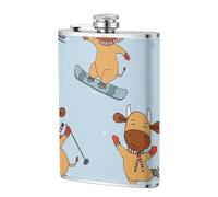 Des vaches drôles qui skient,Flasque de poche plate de 8 oz en acier inoxydable 304, idéale pour les activités de plein air.