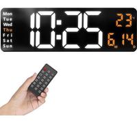 Description de l'horloge 1 XXL blanche/orange : horloge murale numérique avec affichage de la température, grande horloge numérique à LED lumineuse sans tic-tac
