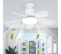 DESGNT 52cm Ventilateur de plafond avec lumière,Lampe Ventilateur Plafond avec Douille E27,Ultra Silencieux LED Lampe avec Télécommande (Blanc)