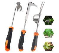 Désherbeur à main Ensemble d'outils - Acier inoxydable - Manche en caoutchouc - Lot de 3 outils de désherbage pour jardin