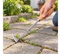 Désherbeur de fissures en acier inoxydable, 30,5 cm en forme de L avec poignée en bois, désherbeur manuel robuste pour trottoirs, espaces étroits et muraux, bordures d'allée, outil de jardinage