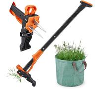 Désherbeur Manuel et Extracteur de Mauvaises Herbes avec sac de jardin de 50l, Longueur 100cm, 4 Griffes arrache-Racines en Acier en Outil de Désherbage Longue Manche pour Enlever Mauvaises Herbes