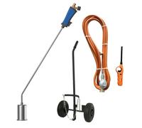 Desherbeur thermique + Chariot à roues pour bouteille gaz + Allume gaz + Détendeur Gaz Bruleur 60mm Tuyau 5m Désherbage KEMPER
