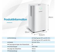 Déshumidificateur 15㎡ Déshumidificateur 15L avec 3 Modes Déshumidificateur Mobile 25,5 x 22 x 45 cm Blanc