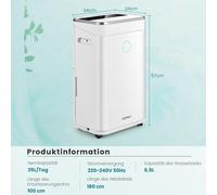 Déshumidificateur avec réservoir d'eau de 6,5 L pour jusqu'à 30 à 25 L/jour