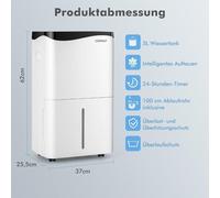 Déshumidificateur Déshumidificateur d'ambiance Déshumidificateur mobile Déshumidificateur électrique 25L/24h Taille de la pièce environ 60m²