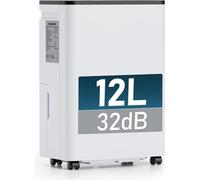 Déshumidificateur électrique 12L avec affichage digital de l'humidité, arrêt automatique, silencieux pour la maison, la salle de bain, la cave ou le camping-car jusqu'à 40 m²