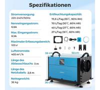 Déshumidificateur industriel, 73,5 L/jour, 3 modes, minuterie