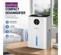 Déshumidificateur portable mini LOEFME, réservoir d'eau de 1,8 L, absorption d'humidité de 500 ml/jour, pour chambre, maison, bureau, armoire, petite pièce White 1.8L