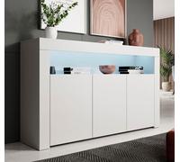 Design Ameublement - Buffet Bahut AKER LED - 3 portes - Blanc Mat - 155x92x37cm