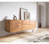 Design-buffet Wyatt 175 cm 3D optique centrale acacia naturel acier inoxydable